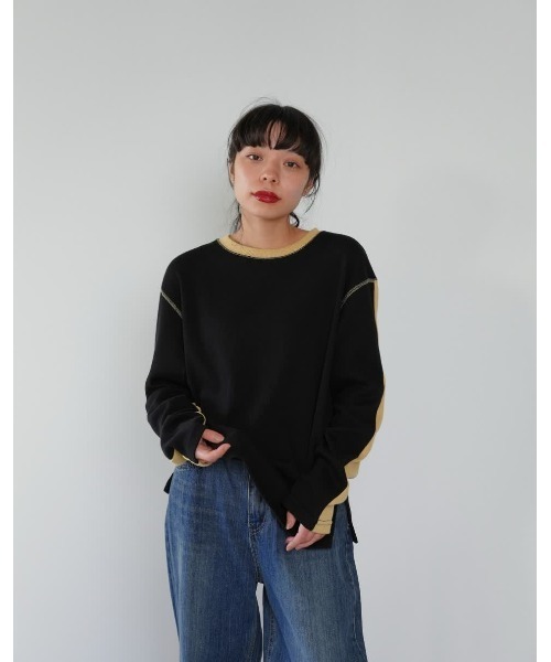 Enewd nina(エニュードニーナ)の「【ZOZO限定】バイカラー ライン リブ トップス ロンT カットソー ツートーン(Tシャツ/カットソー・レディース・アイボリー/ブルー/ブラック・FREE)」の2枚目の写真