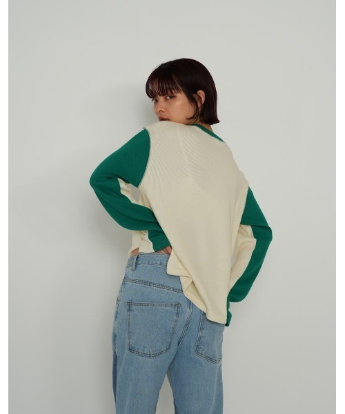 Enewd nina(エニュードニーナ)の「【ZOZO限定】バイカラー ライン リブ トップス ロンT カットソー ツートーン(Tシャツ/カットソー・レディース・アイボリー/ブルー/ブラック・FREE)」の5枚目の写真