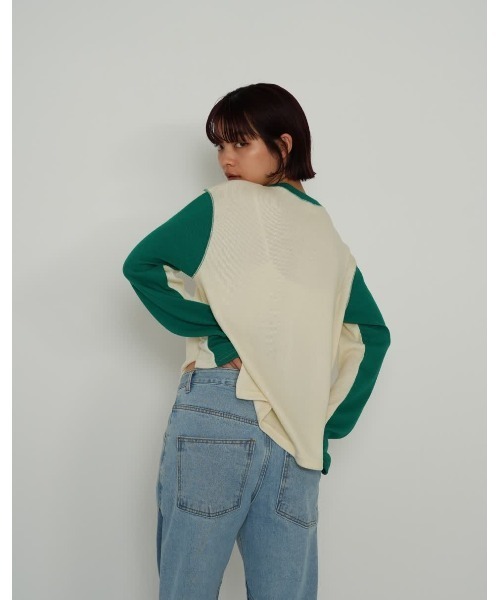 Enewd nina(エニュードニーナ)の「【ZOZO限定】バイカラー ライン リブ トップス ロンT カットソー ツートーン(Tシャツ/カットソー・レディース・アイボリー/ブルー/ブラック・FREE)」の6枚目の写真