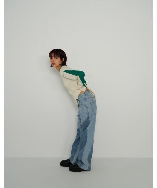 Enewd nina(エニュードニーナ)の「【ZOZO限定】バイカラー ライン リブ トップス ロンT カットソー ツートーン(Tシャツ/カットソー・レディース・アイボリー/ブルー/ブラック・FREE)」の8枚目の写真