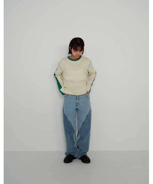 Enewd nina(エニュードニーナ)の「【ZOZO限定】バイカラー ライン リブ トップス ロンT カットソー ツートーン(Tシャツ/カットソー・レディース・アイボリー/ブルー/ブラック・FREE)」の10枚目の写真