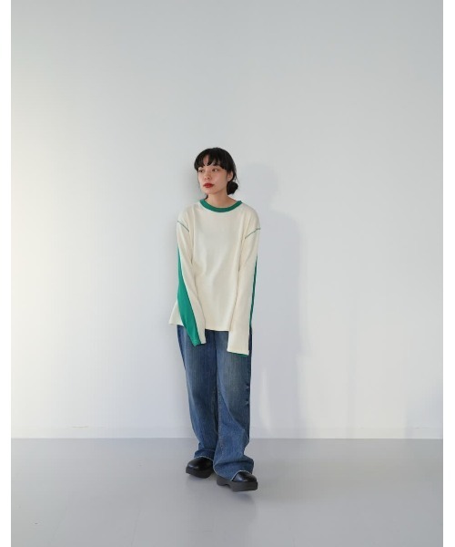 Enewd nina(エニュードニーナ)の「【ZOZO限定】バイカラー ライン リブ トップス ロンT カットソー ツートーン(Tシャツ/カットソー・レディース・アイボリー/ブルー/ブラック・FREE)」の11枚目の写真