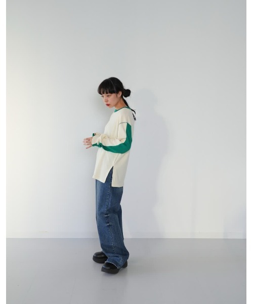 Enewd nina(エニュードニーナ)の「【ZOZO限定】バイカラー ライン リブ トップス ロンT カットソー ツートーン(Tシャツ/カットソー・レディース・アイボリー/ブルー/ブラック・FREE)」の12枚目の写真