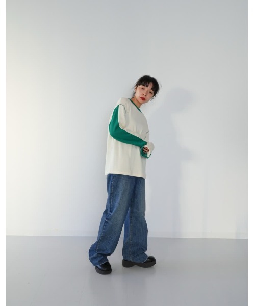 Enewd nina(エニュードニーナ)の「【ZOZO限定】バイカラー ライン リブ トップス ロンT カットソー ツートーン(Tシャツ/カットソー・レディース・アイボリー/ブルー/ブラック・FREE)」の14枚目の写真