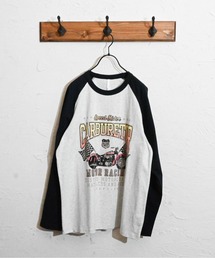 16/天竺ラグラン 切り替えプリント Tシャツ(CARBURETOR)