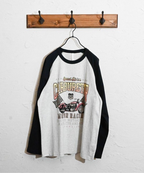 Anytime Songs(エニータイムソングス)の「16/天竺ラグラン 切り替えプリント Tシャツ(CARBURETOR)(Tシャツ/カットソー・メンズ・ベージュ/ホワイト/アッシュ・LARGE/X-LARGE/MEDIUM)」の2枚目の写真