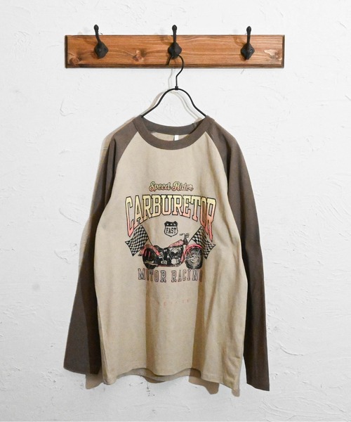 Anytime Songs(エニータイムソングス)の「16/天竺ラグラン 切り替えプリント Tシャツ(CARBURETOR)(Tシャツ/カットソー・メンズ・ベージュ/ホワイト/アッシュ・LARGE/X-LARGE/MEDIUM)」の6枚目の写真