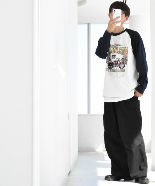 Anytime Songs(エニータイムソングス)の「16/天竺ラグラン 切り替えプリント Tシャツ(CARBURETOR)(Tシャツ/カットソー・メンズ・ベージュ/ホワイト/アッシュ・LARGE/X-LARGE/MEDIUM)」の19枚目の写真