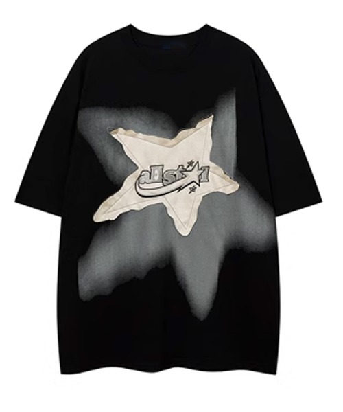 Theater code（シアターコード）の「big star patchwork T-shirt / ビッグ スター パッチワーク T-シャツ 半袖（Tシャツ/カットソー・メンズ・ブラック/ホワイト・3/2）」の2枚目の写真