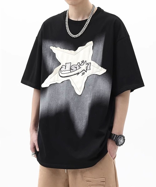 Theater code（シアターコード）の「big star patchwork T-shirt / ビッグ スター パッチワーク T-シャツ 半袖（Tシャツ/カットソー・メンズ・ブラック/ホワイト・3/2）」の4枚目の写真