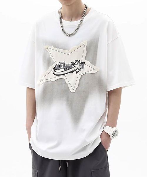 Theater code（シアターコード）の「big star patchwork T-shirt / ビッグ スター パッチワーク T-シャツ 半袖（Tシャツ/カットソー・メンズ・ブラック/ホワイト・3/2）」の3枚目の写真