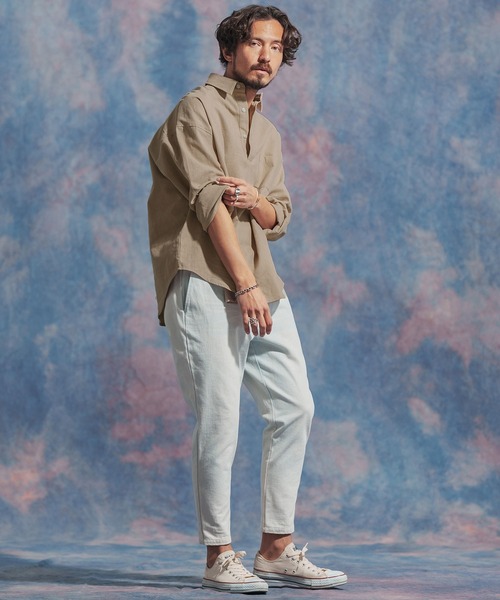 Jih Nunc コットンリネンプルオーバーシャツ Khaki L Jih Nunc(ジーヌンク)】コットンリネンプルオーバーシャツ(JIH