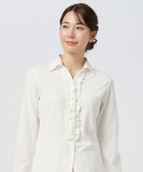 TOKYO SHIRTS（トウキョウシャツ）の「COFREX 前立ミニフリル 長袖ブラウス レディースシャツ（シャツ/ブラウス・レディース・ホワイト・S/M/L/LL）」の6枚目の写真
