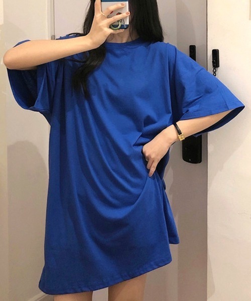 Miniministore（ミニミニストア）の「ロングtシャツ レディースビッグtシャツ（Tシャツ/カットソー・レディース・オレンジ系/グリーン/ブラック/イエロー/ホワイト/ピンク/ラベンダー/オレンジ/パープル/レッド/ロイヤルブルー・FREE）」の4枚目の写真
