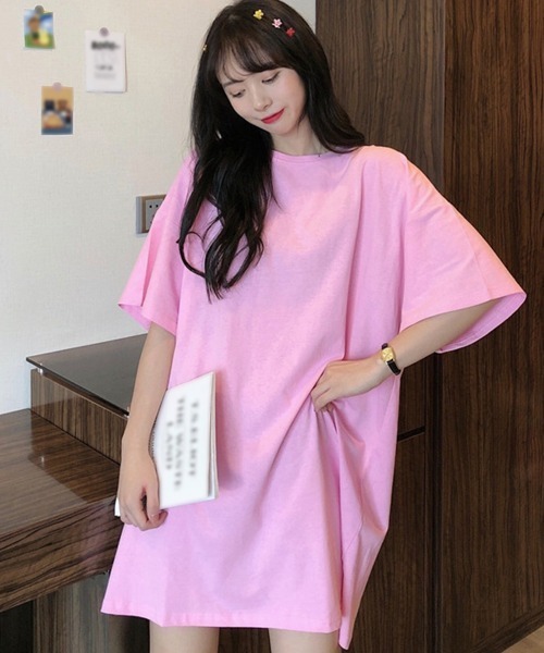 Miniministore（ミニミニストア）の「ロングtシャツ レディースビッグtシャツ（Tシャツ/カットソー・レディース・オレンジ系/グリーン/ブラック/イエロー/ホワイト/ピンク/ラベンダー/オレンジ/パープル/レッド/ロイヤルブルー・FREE）」の8枚目の写真
