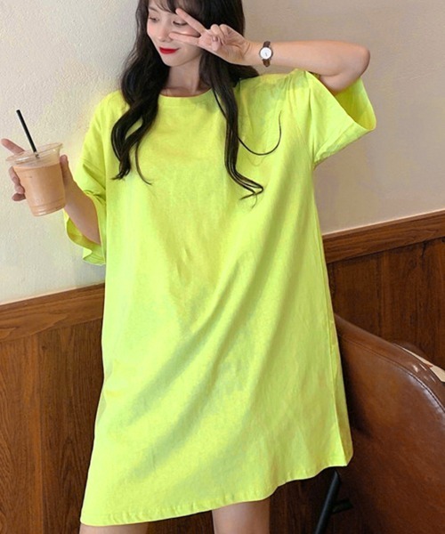 Miniministore（ミニミニストア）の「ロングtシャツ レディースビッグtシャツ（Tシャツ/カットソー・レディース・オレンジ系/グリーン/ブラック/イエロー/ホワイト/ピンク/ラベンダー/オレンジ/パープル/レッド/ロイヤルブルー・FREE）」の7枚目の写真