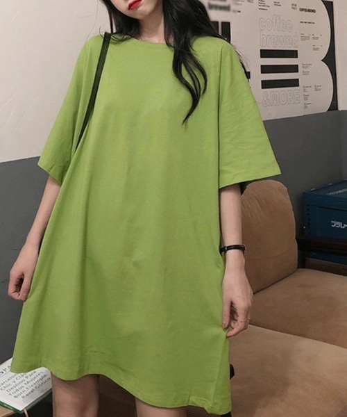 Miniministore（ミニミニストア）の「ロングtシャツ レディースビッグtシャツ（Tシャツ/カットソー・レディース・オレンジ系/グリーン/ブラック/イエロー/ホワイト/ピンク/ラベンダー/オレンジ/パープル/レッド/ロイヤルブルー・FREE）」の3枚目の写真