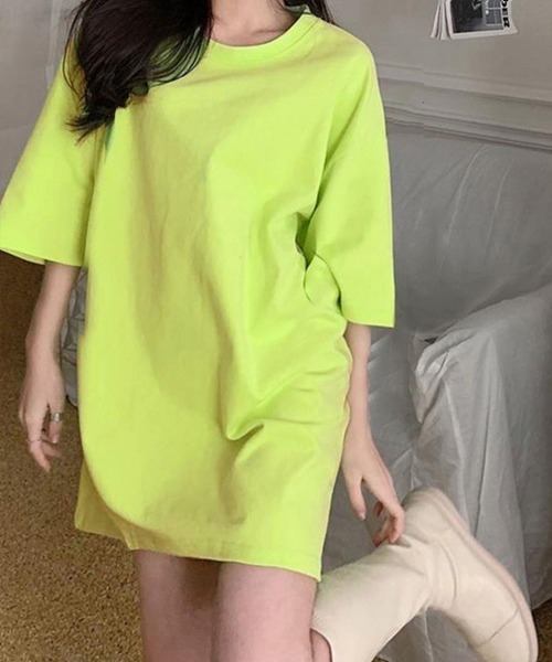 Miniministore（ミニミニストア）の「ロングtシャツ レディースビッグtシャツ（Tシャツ/カットソー・レディース・オレンジ系/グリーン/ブラック/イエロー/ホワイト/ピンク/ラベンダー/オレンジ/パープル/レッド/ロイヤルブルー・FREE）」の15枚目の写真