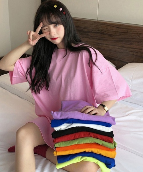 Miniministore（ミニミニストア）の「ロングtシャツ レディースビッグtシャツ（Tシャツ/カットソー・レディース・オレンジ系/グリーン/ブラック/イエロー/ホワイト/ピンク/ラベンダー/オレンジ/パープル/レッド/ロイヤルブルー・FREE）」の20枚目の写真