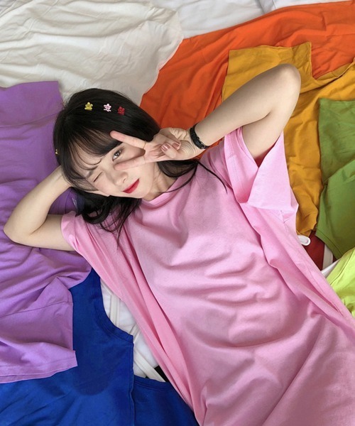Miniministore（ミニミニストア）の「ロングtシャツ レディースビッグtシャツ（Tシャツ/カットソー・レディース・オレンジ系/グリーン/ブラック/イエロー/ホワイト/ピンク/ラベンダー/オレンジ/パープル/レッド/ロイヤルブルー・FREE）」の21枚目の写真
