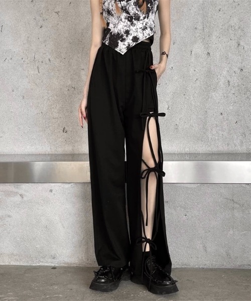 ANDMARY ハイウエストリボンパンツ 3色展開】ウエストリボンパンツ | mystic(ミスティック