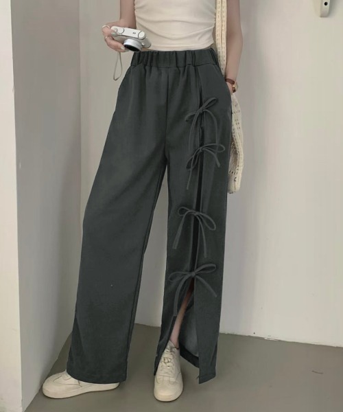 Heve リボンパンツ セール】【新色追加】リボン開き見せハイウエストパンツ