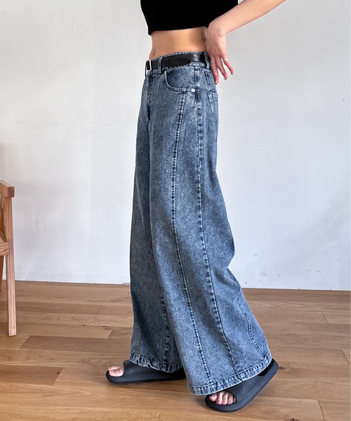 EPIMI E'PIMMY（エピミエピミー）の「《新色登場》切り替えカーブデニム（デニムパンツ・レディース・サックスブルー/ブラック/オレンジ/ピンク・MEDIUM/SMALL）」の21枚目の写真