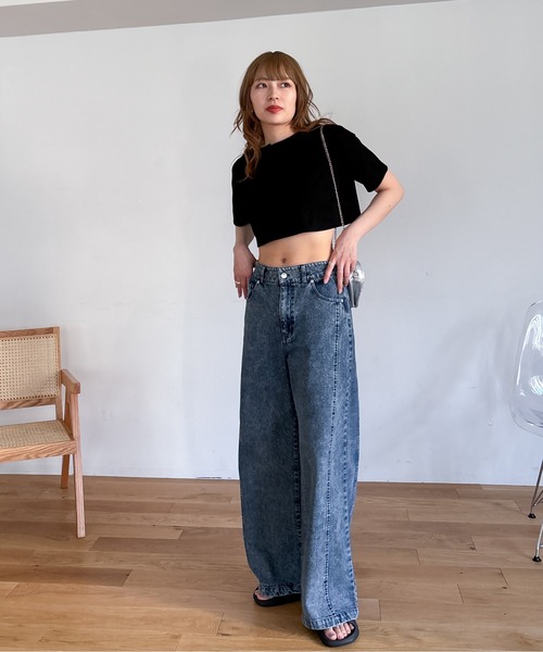 EPIMI E'PIMMY（エピミエピミー）の「《新色登場》切り替えカーブデニム（デニムパンツ・レディース・サックスブルー/ブラック/オレンジ/ピンク・MEDIUM/SMALL）」の20枚目の写真