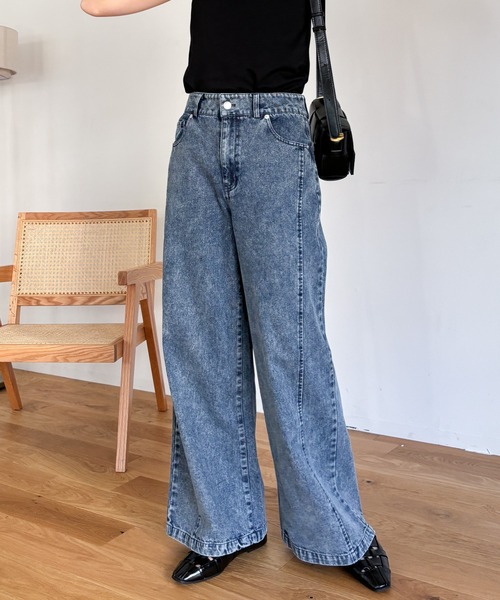 EPIMI E'PIMMY（エピミエピミー）の「《新色登場》切り替えカーブデニム（デニムパンツ・レディース・サックスブルー/ブラック/オレンジ/ピンク・MEDIUM/SMALL）」の8枚目の写真