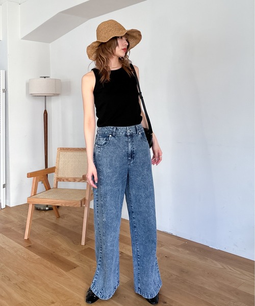 EPIMI E'PIMMY（エピミエピミー）の「《新色登場》切り替えカーブデニム（デニムパンツ・レディース・サックスブルー/ブラック/オレンジ/ピンク・MEDIUM/SMALL）」の12枚目の写真