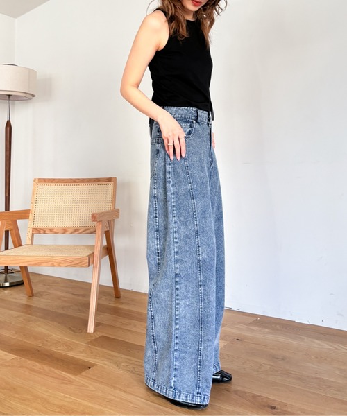 EPIMI E'PIMMY（エピミエピミー）の「《新色登場》切り替えカーブデニム（デニムパンツ・レディース・サックスブルー/ブラック/オレンジ/ピンク・MEDIUM/SMALL）」の5枚目の写真