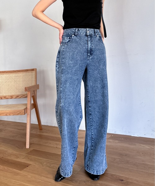 EPIMI E'PIMMY（エピミエピミー）の「《新色登場》切り替えカーブデニム（デニムパンツ・レディース・サックスブルー/ブラック/オレンジ/ピンク・MEDIUM/SMALL）」の6枚目の写真