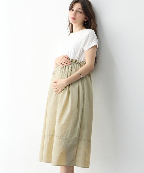アシンメトリードレス　水色　妊婦　授乳 ANGELIEBE マタニティワンピース 授乳服 フレア セレモニー