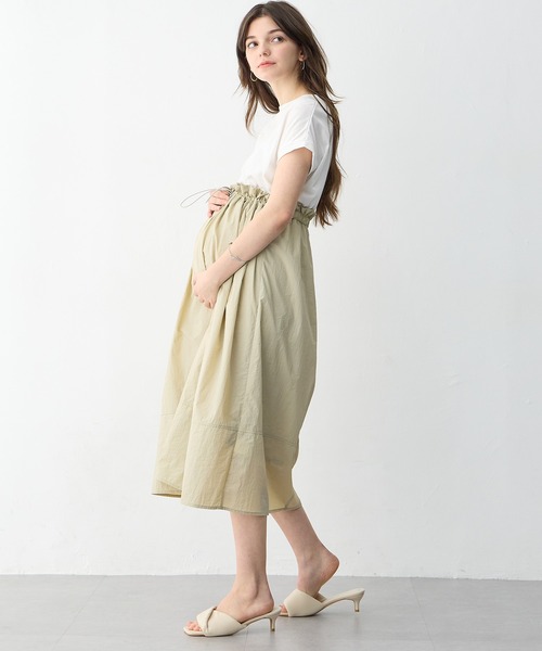 アシンメトリードレス　水色　妊婦　授乳 ANGELIEBE マタニティ ワンピース 半袖 セット シアーシャツ
