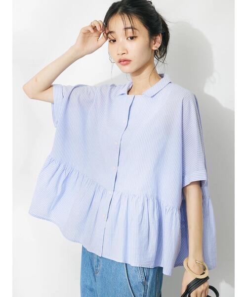 CRAFT STANDARD BOUTIQUE(クラフトスタンダードブティック)の「【追加】ペプラムブラウス(シャツ/ブラウス・レディース・サックスブルー/ブルー系その他6/オフホワイト/ライム/ブラック×ホワイト・FREE)」の10枚目の写真