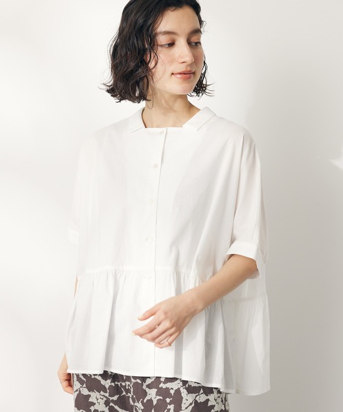 CRAFT STANDARD BOUTIQUE(クラフトスタンダードブティック)の「【追加】ペプラムブラウス(シャツ/ブラウス・レディース・サックスブルー/ブルー系その他6/オフホワイト/ライム/ブラック×ホワイト・FREE)」の1枚目の写真