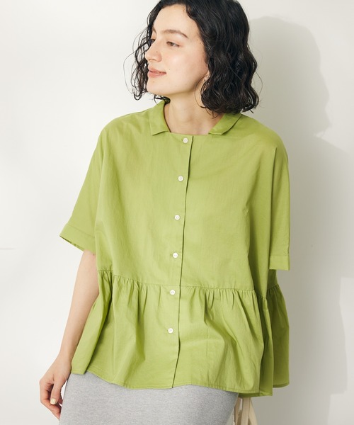 CRAFT STANDARD BOUTIQUE(クラフトスタンダードブティック)の「【追加】ペプラムブラウス(シャツ/ブラウス・レディース・サックスブルー/ブルー系その他6/オフホワイト/ライム/ブラック×ホワイト・FREE)」の3枚目の写真