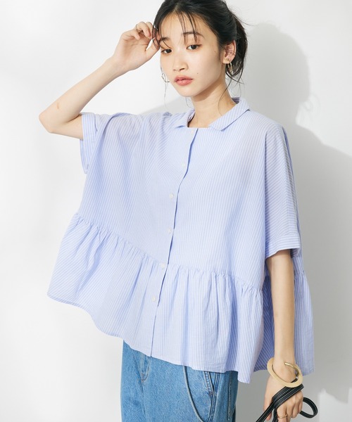 CRAFT STANDARD BOUTIQUE(クラフトスタンダードブティック)の「【追加】ペプラムブラウス(シャツ/ブラウス・レディース・サックスブルー/ブルー系その他6/オフホワイト/ライム/ブラック×ホワイト・FREE)」の5枚目の写真