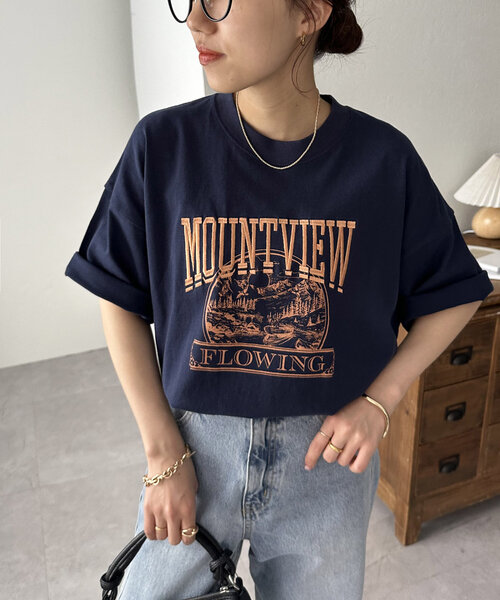 セール】【ユニセックス】MOUNTVIEWモチーフ刺繍ロゴTシャツ