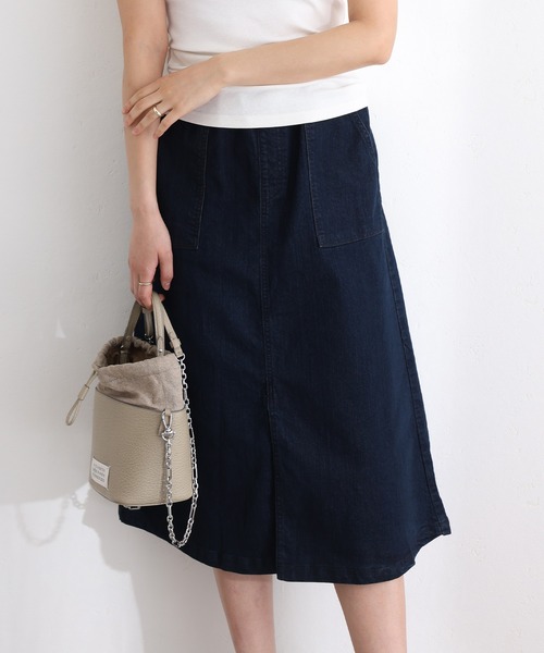 ElegChic(エレグシック)の「ウエストリブベイカーデニム スカート (デニムスカート・レディース・ネイビー/ブルー/ネイビー系・3L/4L/M/L/XL)」の3枚目の写真