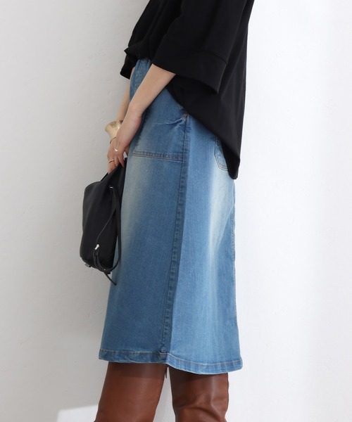 ElegChic(エレグシック)の「ウエストリブベイカーデニム スカート (デニムスカート・レディース・ネイビー/ブルー/ネイビー系・3L/4L/M/L/XL)」の5枚目の写真