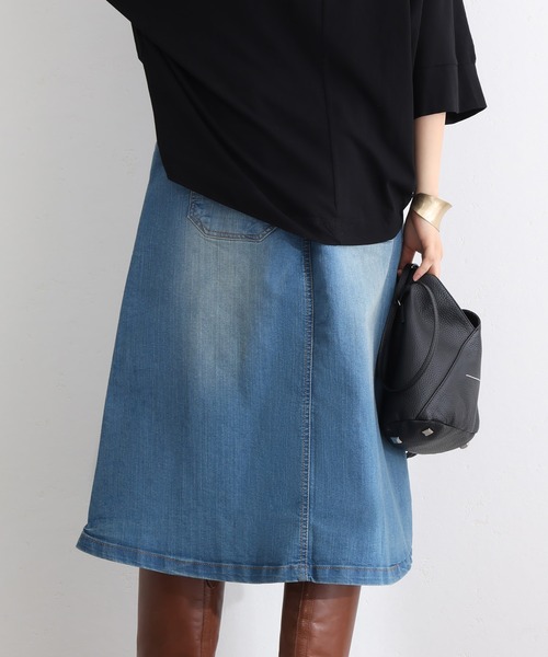 ElegChic(エレグシック)の「ウエストリブベイカーデニム スカート (デニムスカート・レディース・ネイビー/ブルー/ネイビー系・3L/4L/M/L/XL)」の6枚目の写真