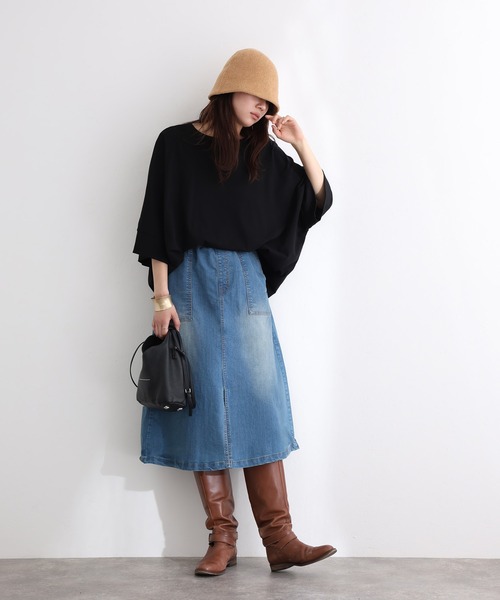 ElegChic(エレグシック)の「ウエストリブベイカーデニム スカート (デニムスカート・レディース・ネイビー/ブルー/ネイビー系・3L/4L/M/L/XL)」の7枚目の写真