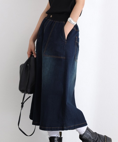 ElegChic(エレグシック)の「ウエストリブベイカーデニム スカート (デニムスカート・レディース・ネイビー/ブルー/ネイビー系・3L/4L/M/L/XL)」の8枚目の写真