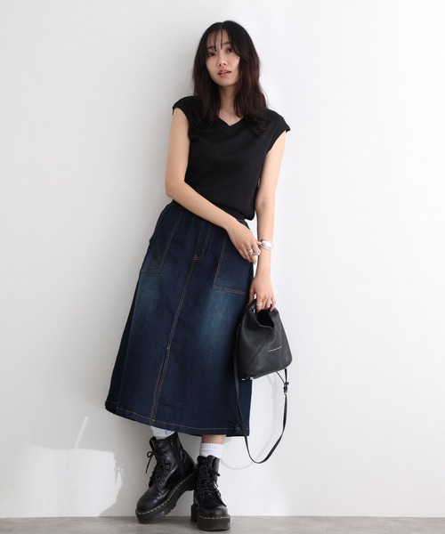 ElegChic(エレグシック)の「ウエストリブベイカーデニム スカート (デニムスカート・レディース・ネイビー/ブルー/ネイビー系・3L/4L/M/L/XL)」の10枚目の写真