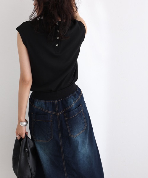ElegChic(エレグシック)の「ウエストリブベイカーデニム スカート (デニムスカート・レディース・ネイビー/ブルー/ネイビー系・3L/4L/M/L/XL)」の11枚目の写真