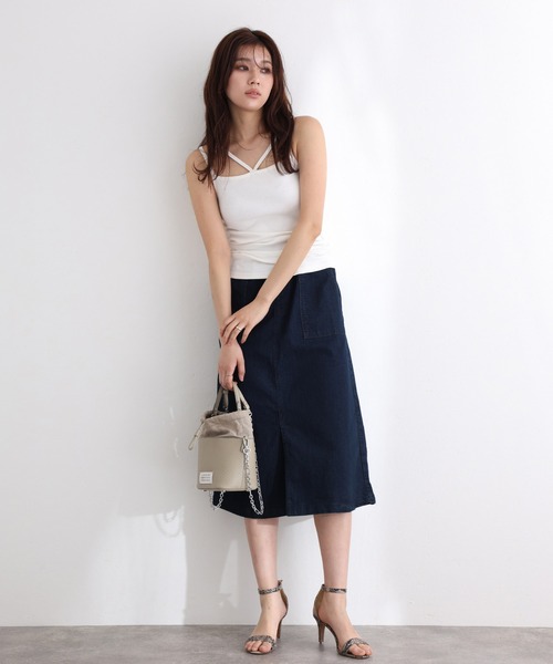 ElegChic(エレグシック)の「ウエストリブベイカーデニム スカート (デニムスカート・レディース・ネイビー/ブルー/ネイビー系・3L/4L/M/L/XL)」の14枚目の写真