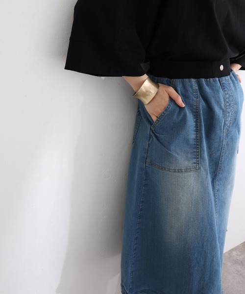 ElegChic(エレグシック)の「ウエストリブベイカーデニム スカート (デニムスカート・レディース・ネイビー/ブルー/ネイビー系・3L/4L/M/L/XL)」の17枚目の写真