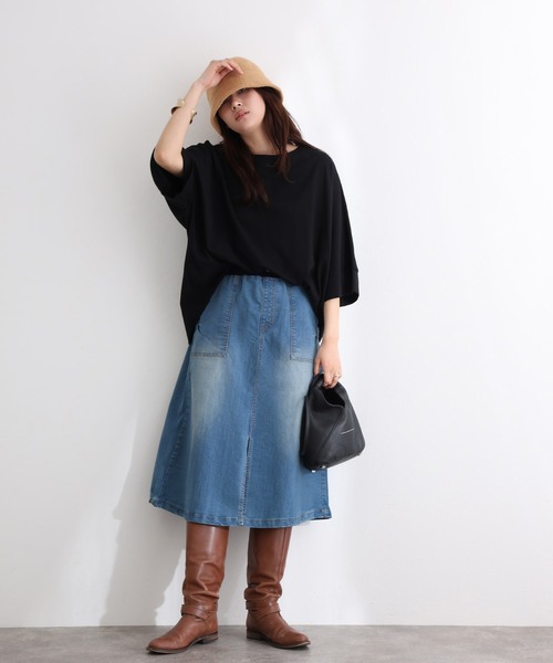 ElegChic(エレグシック)の「ウエストリブベイカーデニム スカート (デニムスカート・レディース・ネイビー/ブルー/ネイビー系・3L/4L/M/L/XL)」の22枚目の写真