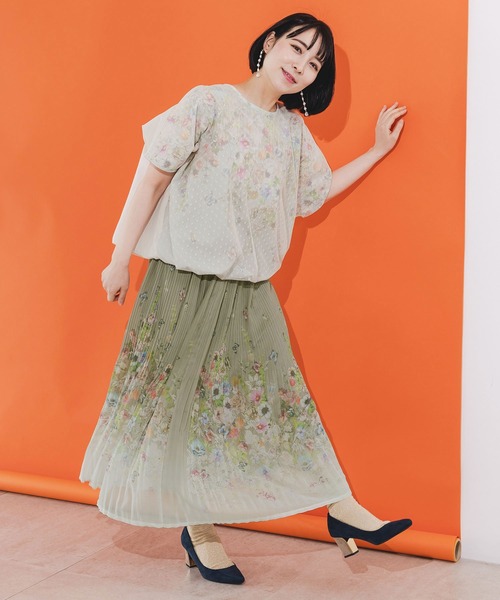 イズスカラー 花蝶フリンジシフォン 異素材MIXカーゴパンツ iS ScoLar（イズスカラー）の「542206：花蝶柄シフォン 楊柳プリーツ